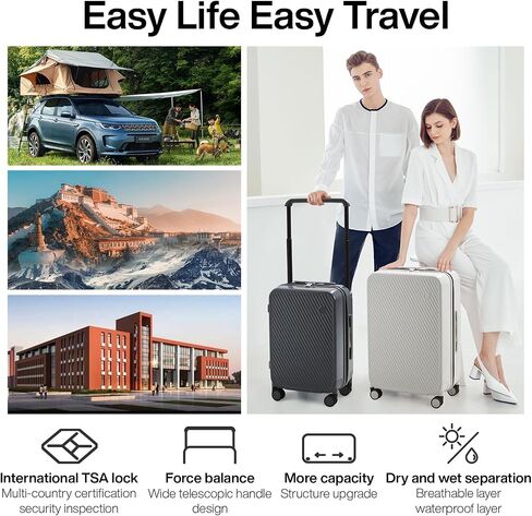 mixi Large Capacity Expandable Carry On Luggage Airline Approved 20'' Lightweight Luggage Wide Handle PC Hardshell Suitcases with Spinner Wheels & TSA Lock, Rock Gray in Saudi Arabia