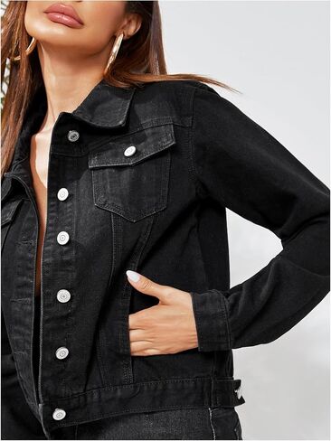 Floerns Women's Button Down Long Sleeve Denim Jacket Collar Flap Pockets Jacket Coat in Saudi Arabia