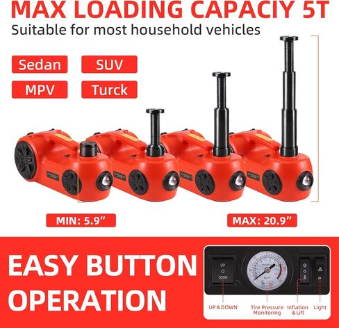 ROGTZ Electric Car Jacks 5Ton 12V Hydraulic Jack with Tire Air Pump and LED Light,Electric Car Jack Lift Floor Jacks for SUV Car Tire Replacement (Jack Only, Red) in Saudi Arabia