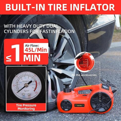 ROGTZ Electric Car Jacks 5Ton 12V Hydraulic Jack with Tire Air Pump and LED Light,Electric Car Jack Lift Floor Jacks for SUV Car Tire Replacement (Jack Only, Red) in Saudi Arabia