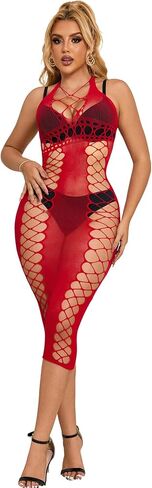 ohyeahlady Fishnet Bodystocking for Women Hollow Out Sleeveless Babydoll Sexy Lingerie Soft One Piece Jumpsuit Plus Size in Saudi Arabia