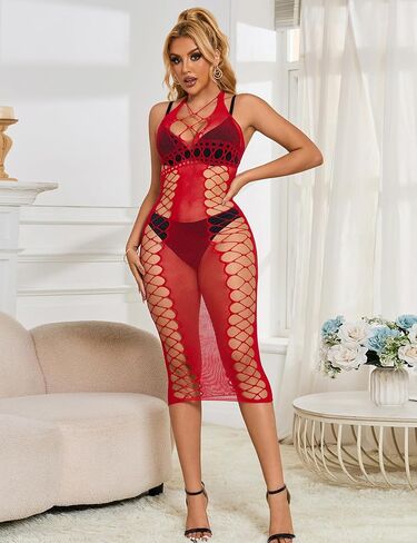 ohyeahlady Fishnet Bodystocking for Women Hollow Out Sleeveless Babydoll Sexy Lingerie Soft One Piece Jumpsuit Plus Size in Saudi Arabia