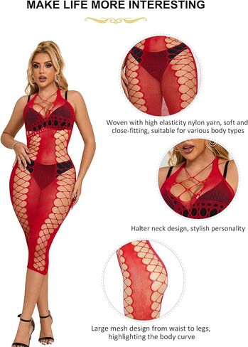 ohyeahlady Fishnet Bodystocking for Women Hollow Out Sleeveless Babydoll Sexy Lingerie Soft One Piece Jumpsuit Plus Size in Saudi Arabia