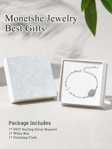 Monetshe Patron Saint Bracelets, 925 Sterling Silver Catholic Cross Pendant Bracelets, Christian Jewelry Gifts for Wife Mom Grandma Daughter with 7"+2" Chain in Saudi Arabia
