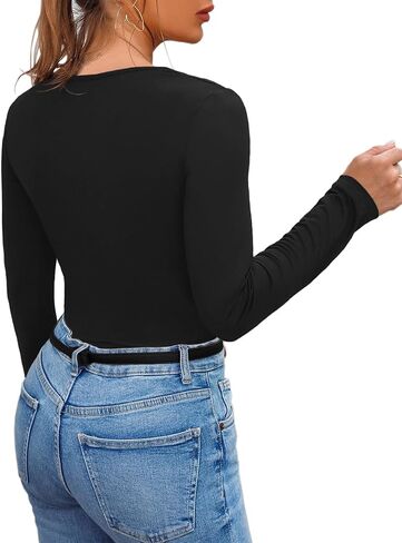 Afibi Women's Cutout Tops Basic Long Sleeve Round Neck Slim Fit T-Shirts in Saudi Arabia