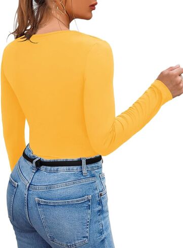 Afibi Women's Cutout Tops Basic Long Sleeve Round Neck Slim Fit T-Shirts in Saudi Arabia