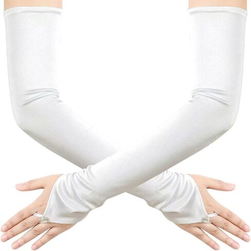 Long Fingerless Opera Tea Party Gloves for Women 1920s Stretchy Satin Wedding Bridal Costume Gloves in Kuwait