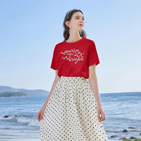 Christmas Shirt Merry and Bright Christmas Lights T-Shirts Women Xmas Lights Graphic Shirts Merry Christmas Holiday Top in Kuwait