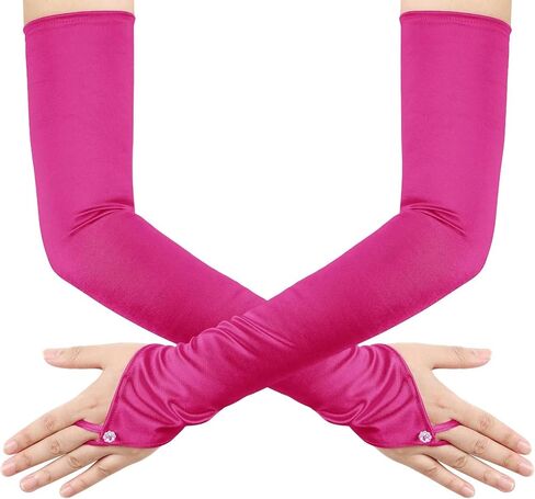 Long Fingerless Opera Tea Party Gloves for Women 1920s Stretchy Satin Wedding Bridal Costume Gloves in Kuwait