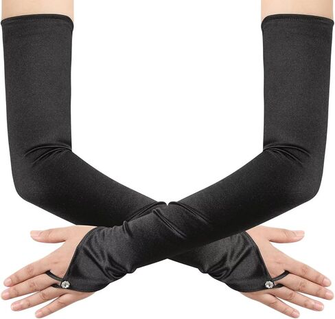Long Fingerless Opera Tea Party Gloves for Women 1920s Stretchy Satin Wedding Bridal Costume Gloves in Kuwait