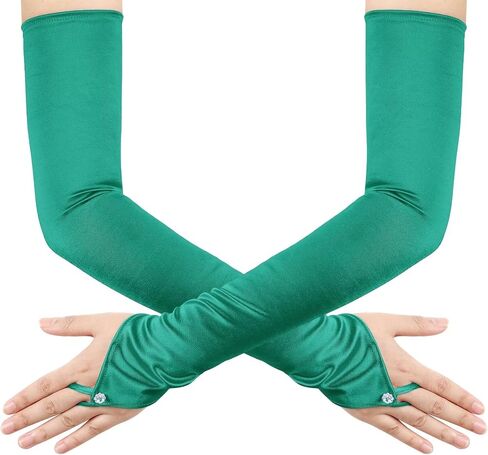 Long Fingerless Opera Tea Party Gloves for Women 1920s Stretchy Satin Wedding Bridal Costume Gloves in Kuwait