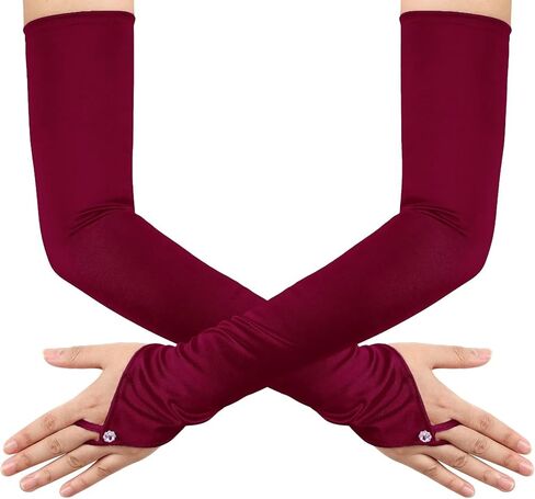Long Fingerless Opera Tea Party Gloves for Women 1920s Stretchy Satin Wedding Bridal Costume Gloves in Kuwait