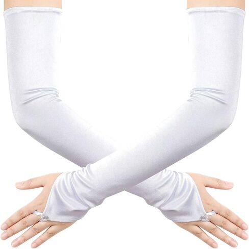 Long Fingerless Opera Tea Party Gloves for Women 1920s Stretchy Satin Wedding Bridal Costume Gloves in Kuwait
