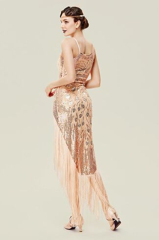 BABEYOND 1920s Flapper Dress Gatsby - Sequined Peacock Pattern Dress for Women Long Fringed Art Deco Dress in Saudi Arabia