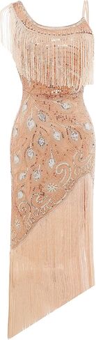 BABEYOND 1920s Flapper Dress Gatsby - Sequined Peacock Pattern Dress for Women Long Fringed Art Deco Dress in Saudi Arabia