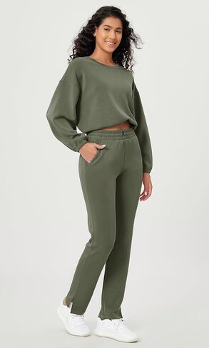 ODODOS Women's Modal Soft Split-Hem High Waist Pants with Pockets Adjustable Shockcord Casual Lounge Pants in Kuwait