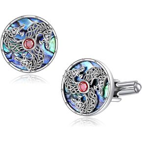 أزرار أكمام الذئب من الفضة الإسترليني سلتيك وولف أزرار أكمام للرجال أزرار أكمام أذن البحر للرجال قميص سهرة تنفيذي العريس الأب هدية الزفاف in Kuwait