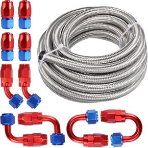 X AUTOHAUX Car 20ft 8AN 1/2" Universal Braided Oil Fuel Line Hose Kit CPE Oil Gas Stainless Steel Filler Feed Hose W/ AN8 Hose End Fitting Adapters SilverTone