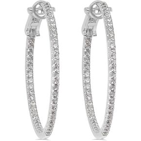 925 Sterling Silver Cubic Zirconia Hoop Earrings, 3.5cm Diameter Single Row Inside Out