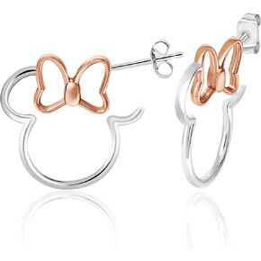 Disney Women’s Sterling Silver Mickey Mouse & Minnie Mouse Outline Hoop Earrings – Small Hoop Disney Jewelry for Women