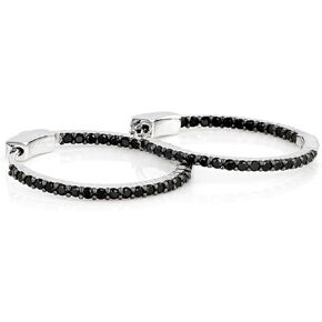 JTV Black Spinel Sterling Silver Hoop Earrings - Rhodium Over Sterling Silver Jewelry - Elegant Hoops For Women - Gemstone Earrings - Sterling Silver Hoop Earrings - Perfect Wedding Jewelry - 23MM
