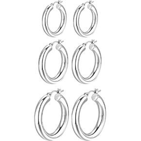 6 Pairs Gold Hoop Earrings Set for Women, 14K Gold Plated Chunky Hollow Tube Hoops Earrings, Hypoallergenic Lightweight Hoop Jewelry Large Earrings 25/30/35mm