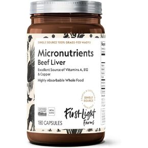 First Light Farms Freeze-Dried Beef Liver Capsules | 3000mg Nutrient-Dense Whole Food Nutrition, Grass-Fed & Certified Humane | 180 Capsules for Energy, Immunity, and Overall Wellness