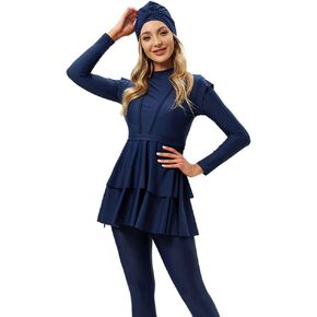 OBEEII Womens Muslim Swimsuits Full Coverage Long Sleeve Swimwear Burkini Hijab Bathing Suit