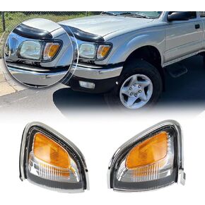 2PC Style Replacement Headlight Chrome Trim Corner Turn Signal Lights Compatible with Toyota Tacoma 2001 2002 2003 2004 Regular Access Cab（TO2520161 8162004080 TO2521161 8161004080）