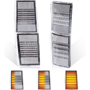 Gempro Sequential Amber LED Corner Side Marker Turn Signal Lights for 1988-1993 Chevy C1500 C2500 C3500 K1500 K2500 K3500 Pickup Truck Front Uper & Lower Grill Lights, 4PCS (Clear Len)