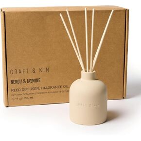 Craft & Kin Reed Diffuser Set - White Birch & Cedar, 6.7oz | Alcohol-Free, Essential Oils Reed Diffuser with Sticks, Scented Sticks Diffuser, Elegant Home Decor & Office Decor