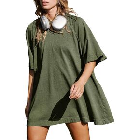Tankaneo Womens Oversized Crew Neck Tshirts Casual Short Raglan Sleeve Tunic Tops Summer Loose Fit Workout Tee Shirts