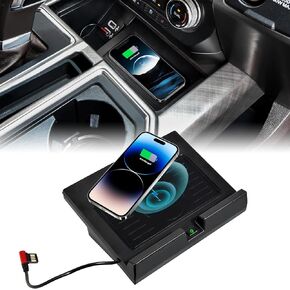 Wireless Charger for Ford F150 18-23, Car Wireless Charging Panel with USB-A USB-C Center Console Organizer for Ford F-150 2018-2023 Accessories
