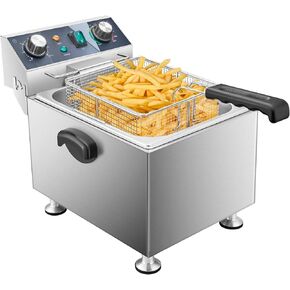 Electric Deep Fryer - 13L 13.7QT Commercial Deep Fryer 1800W 120V withTroperature Control and Timer Large Basket Fryer for Commercial and Domestic Kitchens