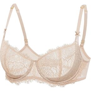 DOBREVA Women's Balconette Sexy Unlined Bra Lace Push Up Plus Size Bras See Through Underwire