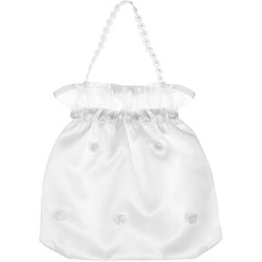 Wedding Bags Satin Bridal 8-Inch Money Bag Flower Decorated Bag with Pearl, Bridal Dolly Bag Money Bag Bridal Showers Pouch Bag Women Handbag