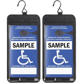 Handicap Placard Holder for Auto - Clear Disabled Parking Permit Sign Protector Cover with Hanger Multiple Organizer Pockets for Car Sun Visor with Pen Holder,Note Paper Slot,2 Packs