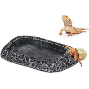 Reptile Water Dish Food Bowl for Bearded Dragon Tank Accessories, Hyggerzoo Reptile Rock Feeder for Reptile Tank 2 Pack Corner Resin Terrarium Bowl for Leopard Gecko Hermit Crab Tortoise Snake, Orange