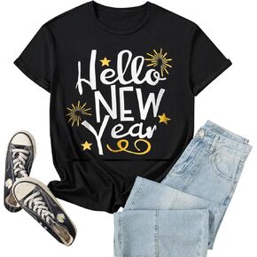 Hello New Year Shirt Womens New Years Eve T Shirt Celebrate 2025 Tee