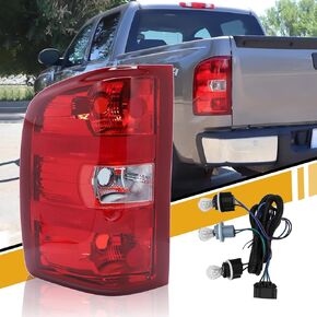 Tail Light Assembly Compatible with Chevy Silverado 07-13 1500 | 07-14 2500 HD 3500 HD, OE-Style Replaces 25958483 GM2801207, w/Bulbs and Harness, Right Passenger Side, Red Border