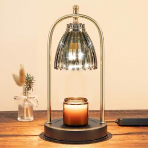 Candle Warmer Lamp with Timer, Dimmable Electric Candle Warmer, Glass Candle Melter Christmas Gift, Modern Candle Heater Lamp with 2 Bulbs