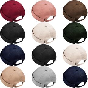 12 Pieces Brimless Hat Docker Cap Adjustable Skull Caps for Men Women Rolled Cuff Hats Brimless Beanie Hat, Assorted Colors