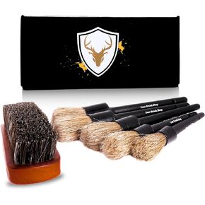 6pcs Detailing Brush Set for Interior and Exterior - Soft Boars Hair Car Detail Brushes, Horse Hair Brush for Leather, Ideal for Cleaning Upholstery, Vinyl, Door Panels, Emblems