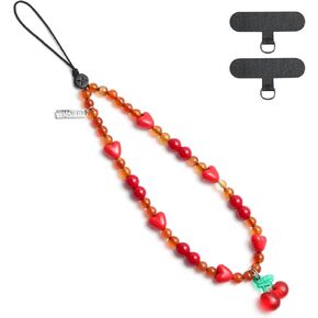 Pink Cherry Phone Charms Strap - Adorable Beaded Phone Wrist Strap -Women's Fashion Mobile Phone Chain - Cute mobile phone accessories - Wristlet Strap for Cameras, Keychains, Bags & Phones