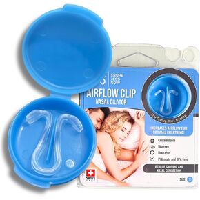 Airflow Clip Nasal Dilator by SnoreLessNow | Swiss-Made Anti-Snoring Nose Clip | Nasal Dilators for Sleeping & Breathing, BPA-Free Nasal Expander for Deviated Septum Relief | Nasal Dilator for Snoring