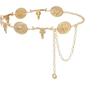WHIPPY Women Concho Chain Belt Boho Chain Belt for Dresses Jeans Western Cowgirl Waist Belt Metal Concho Belt