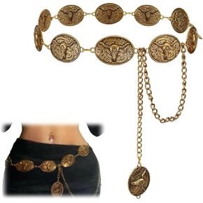 Western Metal Concho Belt for Women Cowgirl Chain Belts for Dresses Jeans Country Concert Outfit Gold belt