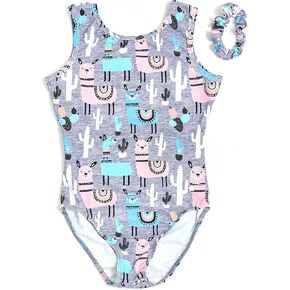Destira Gymnastics Leotards for Girls, Llama Llove, Super Soft Leotards with Matching Scrunchie