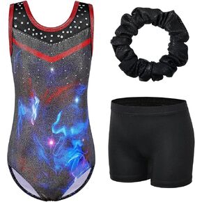 BAOHULU Leotards for Girls Gymnastics Embroidery Glitter Tumbling Shorts Bottoms KHB278_BlackRed_6A