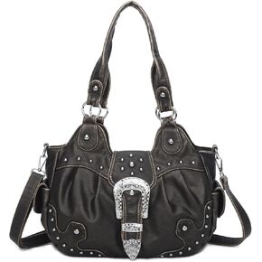 Angel Kiss Hobo Bags for Women Vegan Leather Purses and Handbags Ladies Chic Shoulder Bags Crossbody Purses with Metal Studs